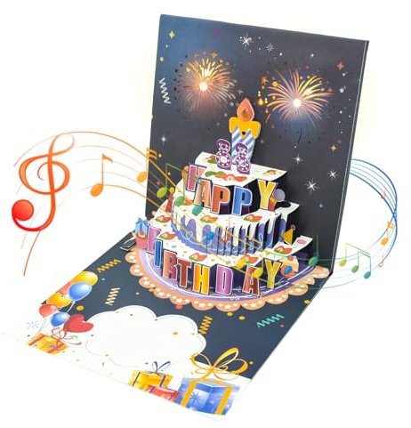 Surplex 3D-Musik-Geburtstagskarten, Pop-Up-Happy Birthday-Karte mit Musik Blowable LED Licht Kerze, Musik & Lichter, Grußkarten mit Umschlägen für Ehemann, Ehefrau, Mutter, Vater, Freunde