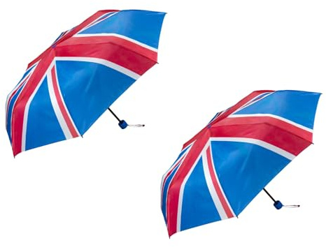 Kompakter Regenschirm mit britischer Flagge, Motiv: Union Jack, Rot, Weiß, Blau, 2 Stück, mehrfarbig, Einheitsgröße