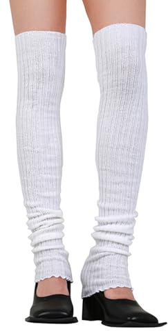 TeeYee Damen Stulpen Bequeme Beinwärmer Beinstulpen Strumpf Winter Warme Kniewärmer Lange Gestrickt für Fitness Yoga Ballett Custume Weiß