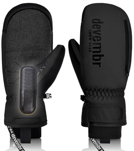 devembr Ski Mittens with Wrist Guards and Undercuff Design, Snowboard Mittens Touchscreen, Black, M