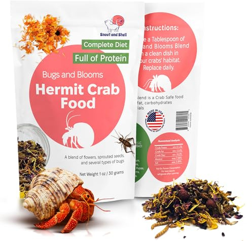 Snout and Shell Bugs and Blooms Hermit Crab Food - 1 oz - 30 Grams - Whole Food Diet for Hermit Crabs - Seeds, Bugs and More