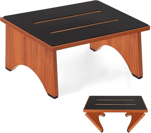 Klappbarer Tritthocker aus HolzTritthocker für Erwachsene und Senioren mit Rutschfester Gummiauflage, Tragbare Hölzerne Aufstehhilfe für Bad, Küche, Nachttisch und mehr (Walnuss, 17cm)