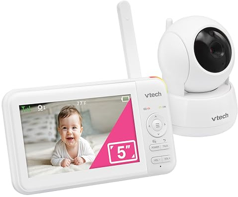 VTech Video Baby Monitor with 5 LCD Screen, Up to 17Hrs Video & 31Hrs Audio Battery Life, Night Vision, 1000ft Range, Pan-Tilt-Zoom, Lullabies, Soothing Sounds, Temperature Sensor, No WiFi: 924W