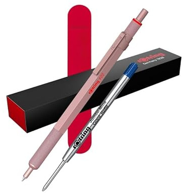 rOtring 600 Ballpoint Pen Set – Rose Gold | Metal Body | Black Ink Refillable Pen + Extra Blue Refill | Premium Gift Box | Knurled Grip | Professional Writing Tool