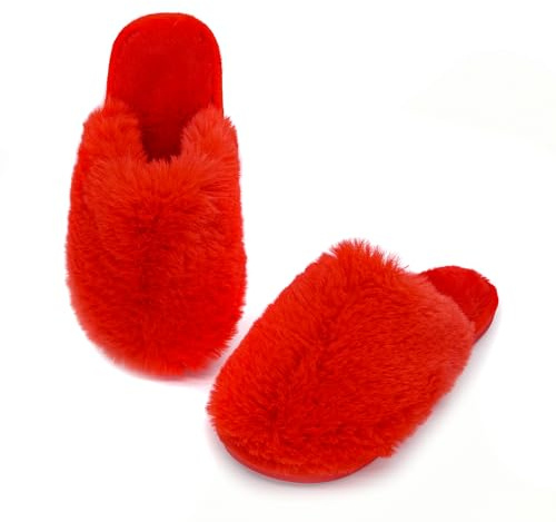 Onmygogo Pantoufles d'intérieur moelleuses en fausse fourrure à mémoire de forme pour femme - Pantoufles chaudes à enfiler pour adultes
