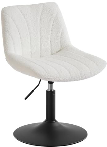 VASAGLE Taburete Tocador, con Respaldo, Silla de Tocador de Altura Regulable, Giro de 360°, para Dormitorio, Comedor, Tela de Felpa, Blanco Crema LJB160WD01