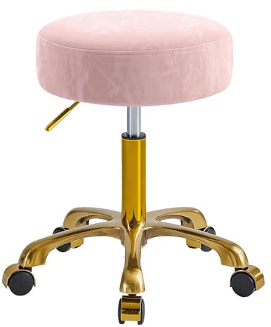 XCRFKGW Tabouret avec roulettes, Doré Chaise Roulant Réglable en Hauteur, Cuir PU à Motif Glacier, Tabouret Pivotant pour, Bureau, Salon et Spa, Capacité Charge 400 Livre (Rose, sans Dossier)