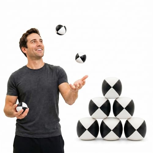 Patelai Juego de 6 pelotas de malabares para principiantes, kit de bolas de malabares suaves y duraderas de calidad, fácil para principiantes (blanco negro)