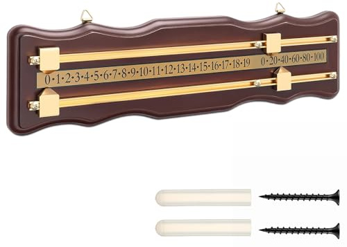 Lewtemi Wooden Billiard Game Scorer 2 Track Wall-Mounted Snooker Billiard Score Board Shuffleboard Scoreboard Classic Snooker Recorder for Pool Table Shuffleboard Games Rooms, Wine Red