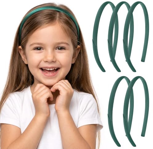 Elegaperma 5pcs Green Alice Bands School,Green Thin Headband,Stylish School Alice Bands for Girls,Satin Headbands Thin for Girls & Women,Perfect for Everyday Use,1 cm/0.4 width