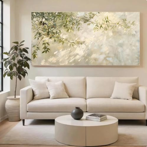 Pintura al óleo abstracta de hojas verdes, impresión en lienzo, cuadro mural en lienzo, decoración del hogar (80x120cm/sin marco)