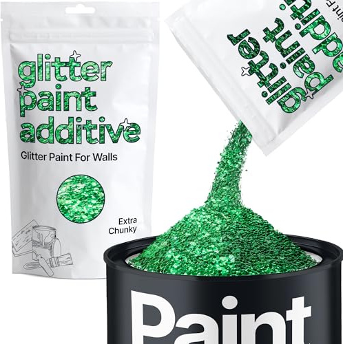 Hemway Emerald Green Glitter Paint Additive Extra Chunky 100g | for Paints & Varnish | Paint Walls Sparkly Add to Emulsion, Acrylic or Lacquer Indoor
