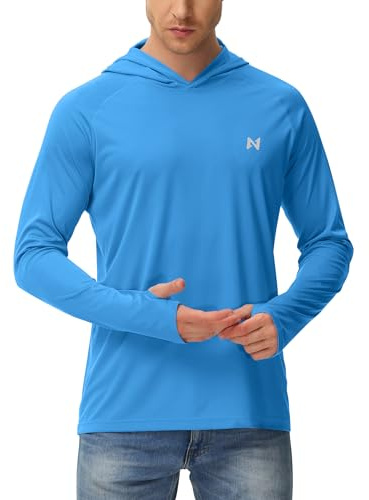 isnowood Sun Shirt UPF 50+ Men's Fishing Long Sleeve UV Protection Hoodie Hiking Rash Guard Swimming Running Blue