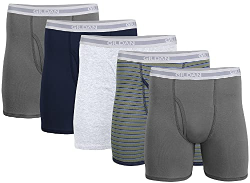 Gildan Men's Underwear Boxer Briefs, Multipack, Charcoal/Navy/Sport Grey/Military Stripe/Charcoal (5-Pack), XXLarge (Pack of 5)