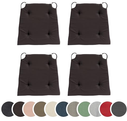 sleepling 4er Set Stuhlkissen, 42 (vorne) 35 (hinten) x40x5 cm, Sitzkissen für Stuhl & Bank mit Klettverschluss, Indoor & Outdoor, 100% Baumwolle, Made in EU, waschbar bis 30 Grad, Basic 10, Kastanie