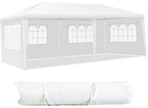 COSTWAY 3x6m Gartenpavillon Partyzelt mit 4 abnehmbaren Seitenwänden, Gartenzelt, Pavillon inkl. Tragetasche, weiß