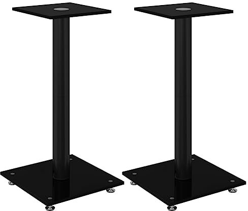Tidyard 2 STK. Lautsprecherständer, Lautsprecherhalter, Boden-Lautsprecherständer, Hartglas 1 Säulen, Schwarz