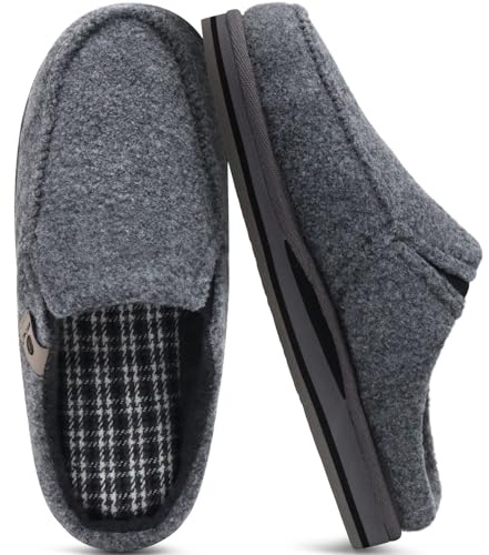 ONCAI Zapatillas de Casa Hombre Rayas Confort Mezcla de algodón Fieltro Pantuflas con Felpa Espuma de Memoria Soporte del Arco Antideslizante Suela Gris Talla 41