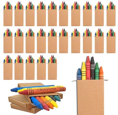 Regalos Cumpleaños Niños Colegio - 25 Cajas x 6 Ceras de Colores - Detalles para Cumpleaños Infantiles y Comunión - Relleno Piñata-Minicolores