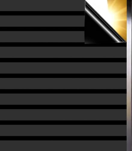 Qualsen Blackout Window Film Privacy, Stripe Patterns Black Out Frosted Window Film 100% Total Light Blocking Non Adhesive Static Cling Windows Cover for Home, Office (Wide Stripes, 60x200cm)