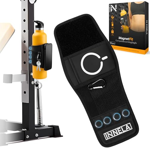 Innela MagnetFit – Funda para Botella de Agua de Gimnasio con Imanes - Bolsa magnética– Compatible con Apple MagSafe y Android – Bolsillo para AirPods y Llaves – Shaker de Proteínas y Botella de 1 L