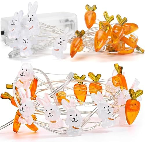2M 20 Luces Led Pilas Conejo De Pascua y Zanahoria Decoracion Cadena De Luces Conejito y Zanahoria 2M 20 Luces Led De Conejito Pascua Para Habitacion,Jardín,Fiesta Bodas,Fiestas De Cumpleaños,Pascua