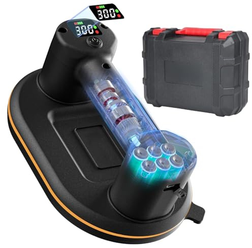 FTJKGH ventosa eléctrica 24 cm con batería, 2 motores, LCD, 300 kg, 4000 mAh, Elevador vacío para azulejos, mármol, vidrio, ventanas Ventosa potente profesional para colocación de baldosas
