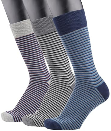 COTTON DAY Men's Premium Soft Combed Cotton Trouser Dress Socks Seamless Toe Striped Pattern Shoe Size 10-13