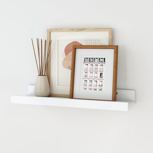 RICHER HOUSE White Floating Shelves for Wall with Lip, 40 CM, Wood, Small