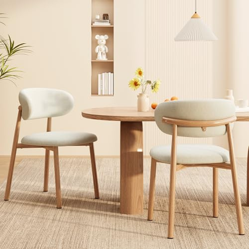 JCAJCA Kitchen Dining Chairs Set of 2 Modern Soft Linen Farmhouse Dining Room Chair with Metal Legs, Beige/Original