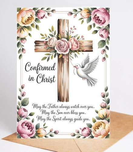 Confirmed In Christ May The Father Always Watch Over You Card - Catholic Confirmation Card For Him Her - Confirmation Favors Dove Greeting Cards For Religious Person - Good Idea Gift Devout Person