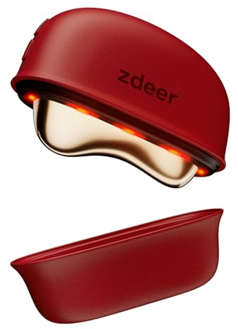 ZDEER LED Red Light Therapy for Face & Neck Massager Facial Care Device – Electric Gua Sha Brass Tool with Heat & Vibration for Firming, Sculpting & Skincare, Red