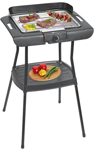 Clatronic® Stand- und Tischgrill | für innen und außen | Elektrogrill für Balkon | 2000W | kurze Aufheizphase | Tischgrill elektrisch | Rauch- und geruchsarm | Inkl. Windschutz | BQS 3842