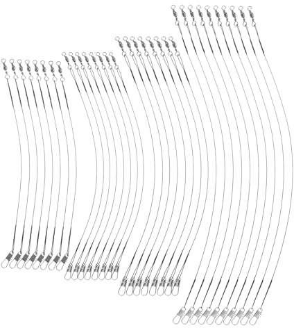 STOBAZA Líderes de Alambre de Acero Inoxidable Anti-mordida 80 Unidades (15cm, 20cm, 25cm, 30cm) Negros para Pesca en Agua Dulce y Salada, Aparejo de Línea Resistente y Duradero para