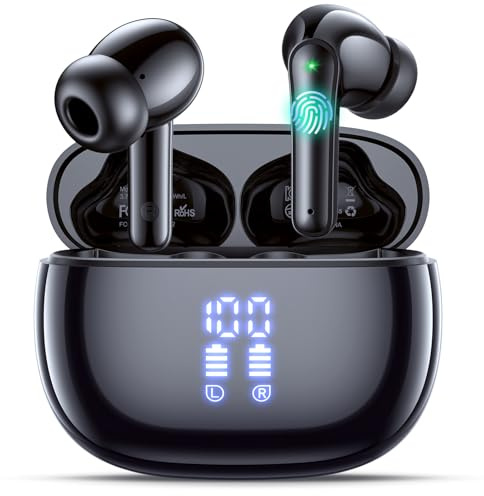 Ear Buds Wireless Earbuds, Bluetooth Headphones 5.4 with 4 ENC Noise Cancelling Mic, 48H Playtime LED Display, IPX7 Waterproof, Deep Bass Stereo – Headphones Wireless for Running, Gym & Gaming, Black