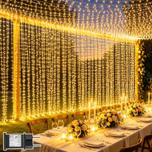 Lichtfam Tenda Luminosa Esterno, 6x3m 600 LED Cascata Luci con Spina