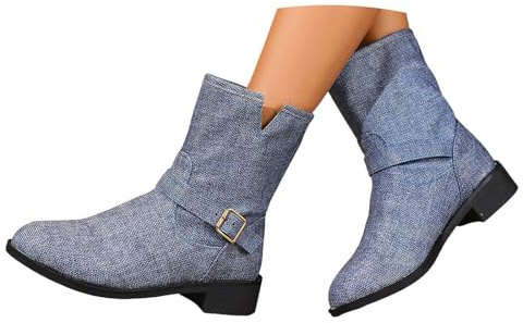 Botines para mujer Botas de tobillo Botas casuales para mujer con mangas en V profundas, punta redonda y tacones gruesos. Botas cómodas y versátiles hasta la mitad de los trajes tradicionales Zapatos