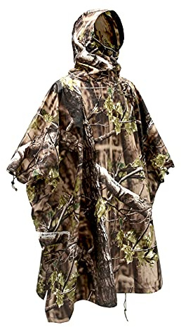 AUSCAMOTEK Camouflage Rain Poncho Hooded Waterproof Camo Raincoat with Blind Pattern for Hunting Hiking Camping Fishing