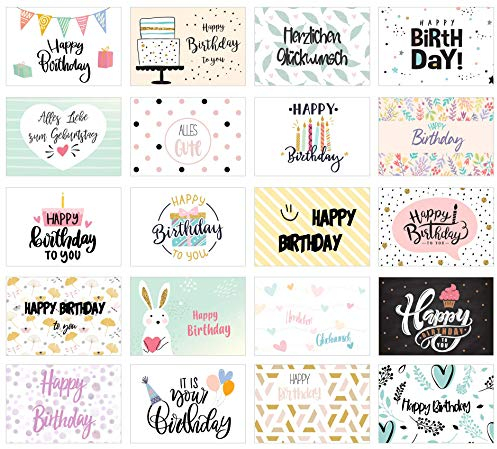 Edition Seidel Set 20 Geburtstagskarten - Glückwunschkarten zum Geburtstag - Postkarten für Erwachsene und Kinder - Happy Birthday Karten