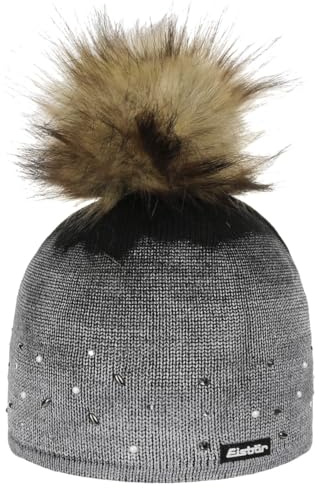 Eisbär Dip Dye Lux Crystal Mütze Pudelmütze Wintermütze Beanie Damenmütze Strickmütze Damen - Made in Austria mit Futter, Futter Herbst-Winter Winter - One Size schwarz