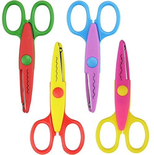 4 Pcs Kids Safety Scissors Kids Craft Scissors,Colorful Children Serrated Scissors Creative Paper Edger Scissors for Crafts, Scrapbooking, DIY Photo & Art Projects