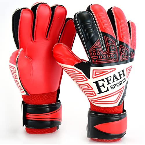 EFAH SPORTS Gants de gardien de but de football pour enfants garçons et enfants,Gant de gardien de but avec protège-doigts et double protection du poignet,Taille 6 pour enfants de 13 à 15 ans,Rouge