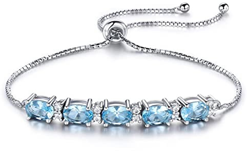 CHABER Bracciali con Topazio Blu Naturale Ovale Braccialetti con Espansione Gratuita Bracciali in Argento Sterling 925 Reali per Gioielli da Donna