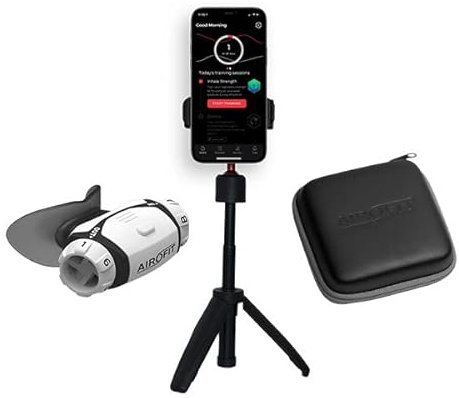 Airofit Pro 2.0 - Kit per allenare la respirazione con treppiede e custodia rigida, per allenare le vie respiratorie, solo 5-10 minuti di allenamento, con app e Bluetooth