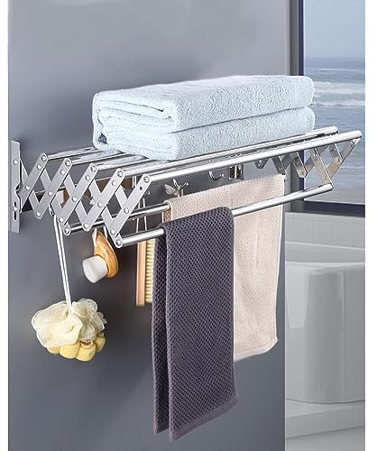 TCXSSL Wandtrockner Ausziehbar Wäschestände Edelstahl Mit 7 Stangen Scherenwäschetrockner Akkordeon Trockenständer Zur Montage Trockner for Ihr Bad Size 80cm (Size : 60cm)