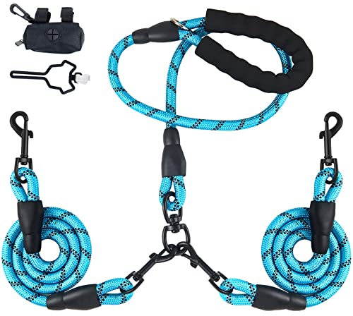 LELE LIFE Doppelte Hundeleine für Zwei Hunde, Strapazierfähig, Reflektierend, 360° Drehbar, Verhedderungsfrei, für Große und Mittelgroße Hunde