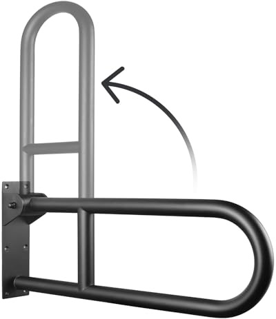 60 cm Edelstahl-Toiletten-Sicherheitsgeländer, mattschwarz, Handicap-Haltegriffe für ältere Menschen, Behinderte, aufklappbarer Badezimmer-Haltegriff, WC-Handläufe, Handgriffe, Duschhilfe, Handgriffe,
