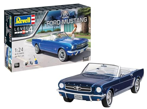 Revell Modellbauauto, 60th Anniversary of Ford Mustang: Ein Jubiläumsset im Maßstab 1:24, 92 Teile, Bastelset ab 12 Jahren, Authentische Nachbildung Autobausatz