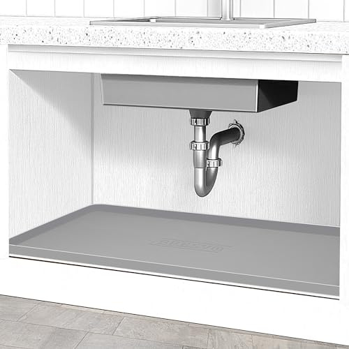 Under Sink Mat for Kitchen Waterproof, 31 x 19 Silicone Under Sink Liner Kitchen & Bathroom Cabinet Protector Mats, Heavy Duty Flexible Under Sink Drip Tray with Lip, Cool Grey