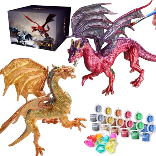 SOLDAY Dragon Toys for Kids, Paint Your Own Figures Kits 2 Dragons